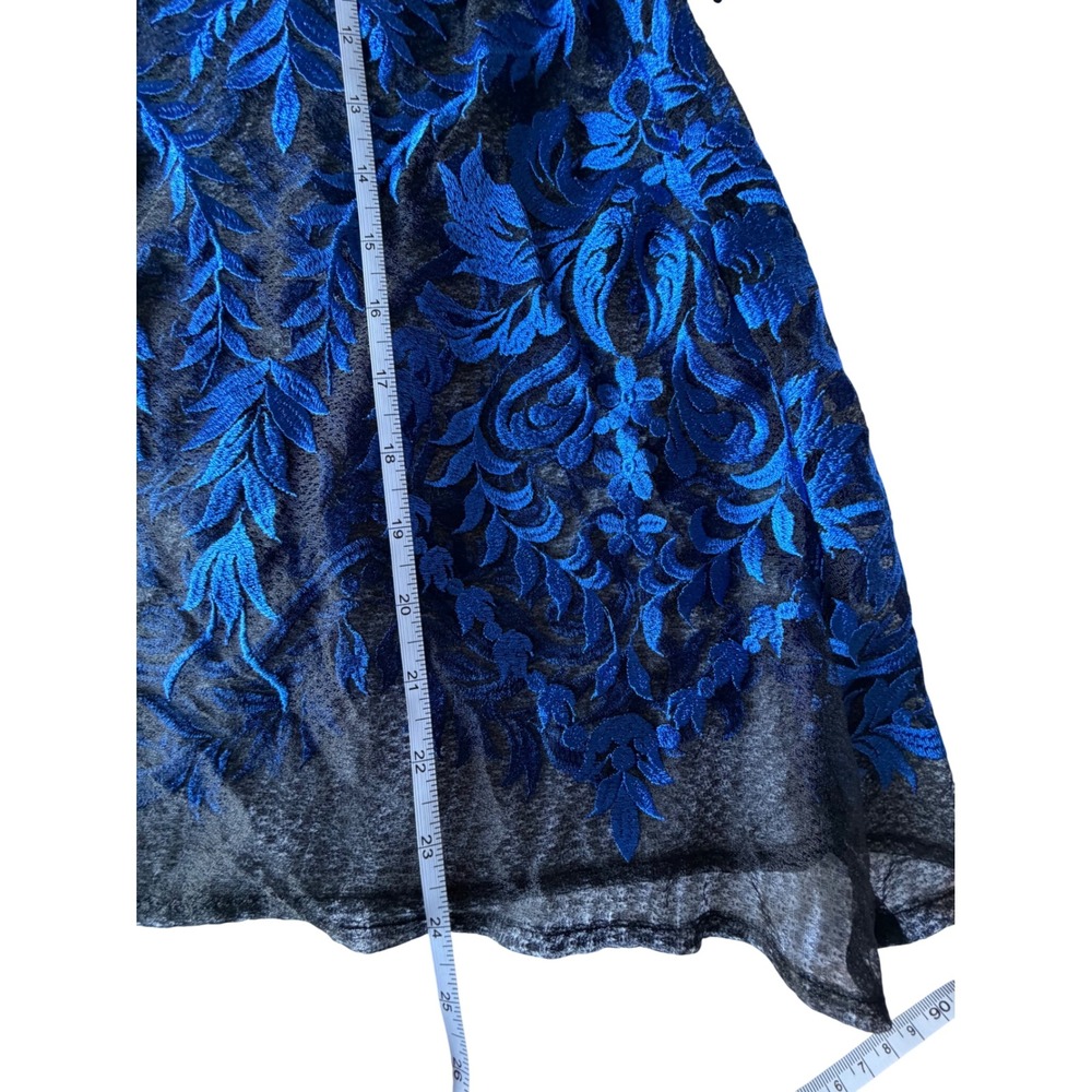 Karen‎ Kane Womens Blue Black Embroidered Sheer Mesh Blouse Short Sleeve Medium - Picture 5 of 7